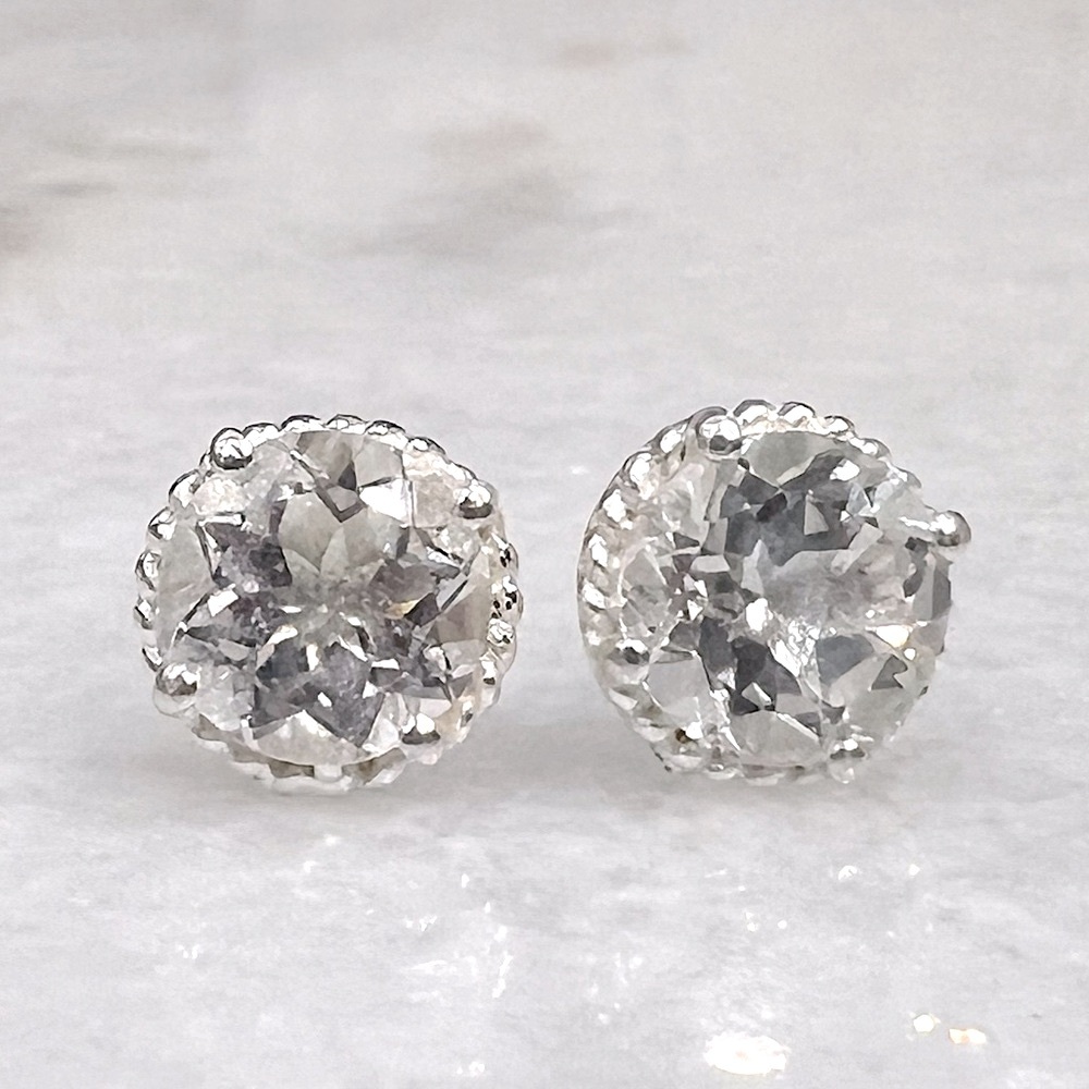White Topaz Sterling Silver Halo Stud Earrings - Picture 6 of 10